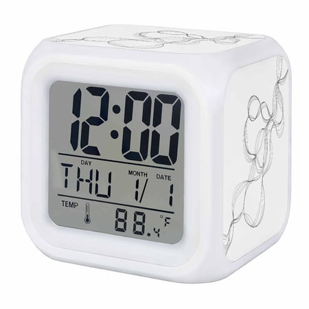 Alarm Clocks White Twisted Lines Digital Clock 7 Color LED Night Light Silent Non Ticking Battery photo Alarm Clocks White Twisted Lines Digital Clock 7 Color LED Night Light Silent Non Ticking Battery
