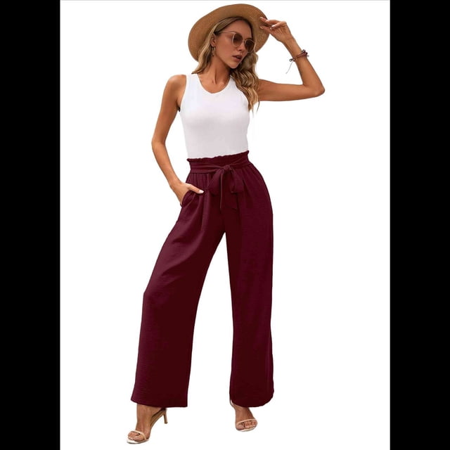 Pantalones de Salón de Pierna para Mujer, Color Rojo Ladrillo, Talla XL