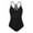 Black, variant on Women's One Piece Swimsuits V Neck Hand-Braid Macrame Ruched Slimming Tummy Control Bathing Suit