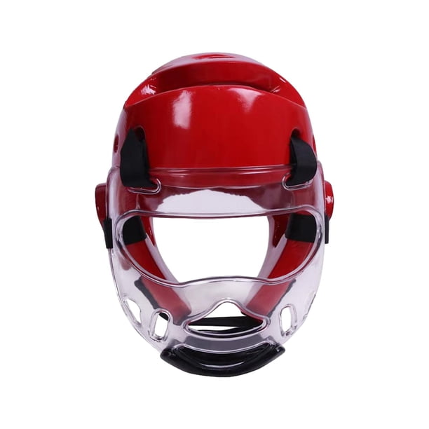 Casco de karate, casco de taekwondo suave con protector facial, protector profesional rojo S