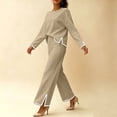 thumbnail image 2 of Two Piece Sets for Women Fall Outfits Lounge Set Casual Long Sleeve Round Neck Top Loose High Waist Wide Leg Pants 2 Piece Tracksuit, 2 of 5