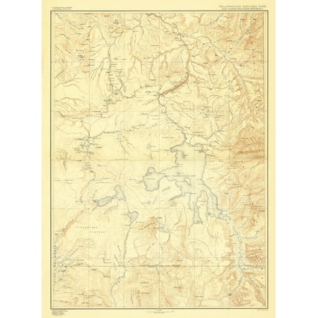 Topographical Map - Yellowstone National Park Wyoming - USGS 1885 - Vintage Wall Art
