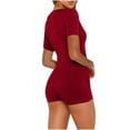 thumbnail image 5 of Women's 2024 V Neck Short Sleeve Shorts Romper Y2k One Piece Yoga Buttons Jumpsuit Bodycon Pajama Set Gym Bodysuit Red,XL, 5 of 7