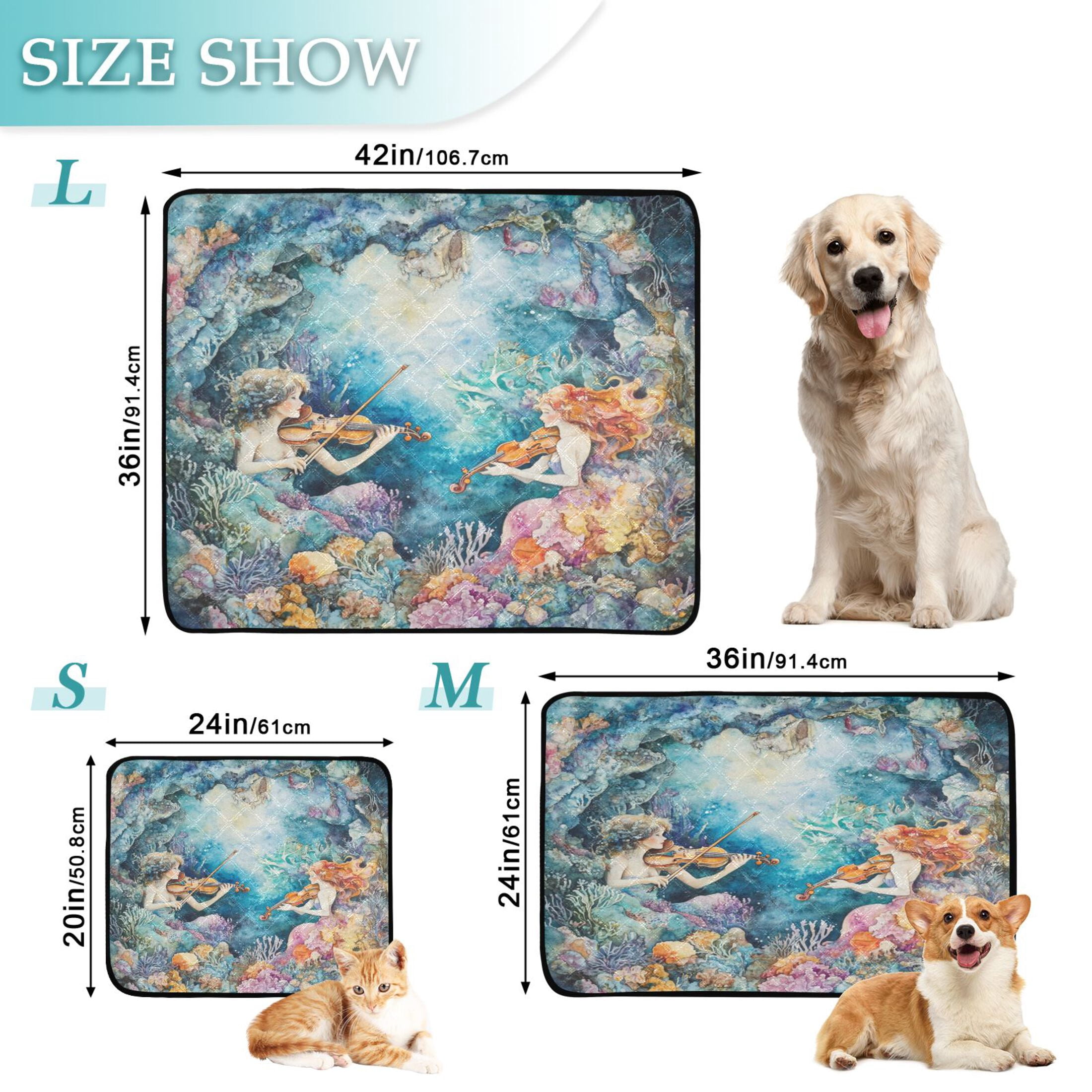 Qxltty The Mermaid Plays Music Cat litter Pads Pet Set of 3 Diaper Mats Center Anti-leakage Layer Absorbent Soft and Comfortable