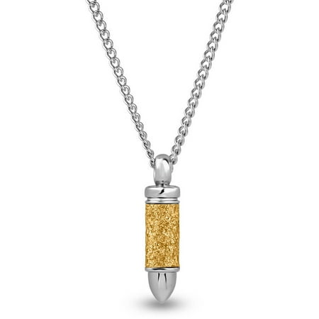 316L Stainless Steel Gold Glitter Bullet Pendant, 24 Curb Chain