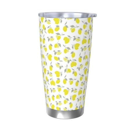 

Cauagu Yellow Lemon Leaves Pattern 20oz Tumbler Stainless Steel Vacuum Insulated Tumbler with Lid Insulated Coffee Mug Thermal Cup with Splash Proof Sliding Lid-Without Straw