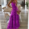 thumbnail image 5 of Red Women Bohemian V-Neck High Waist Floral Print Maxi Dress With Spaghetti Straps For Summer Beach Party, 5 of 8
