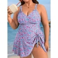 thumbnail image 4 of Asoul Womens Plus Size Scalloped V Neck One Piece Swimsuits Side Tie Knot Swimdress Bathing Suits, 4 of 8