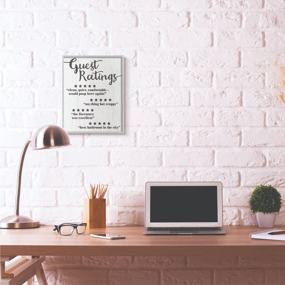 Stupell Industries Five Star Bathroom Funny Word Black And White Wood Textured Design Gray Farmhouse Rustic Framed Giclee Texturized Art by Daphne Polselli