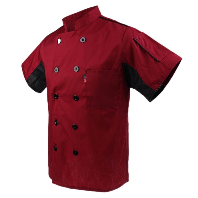 VONKY Hommes Femmes Manches Courtes, Restaurant Chef Veste Cuisine Manteau XL Rouge