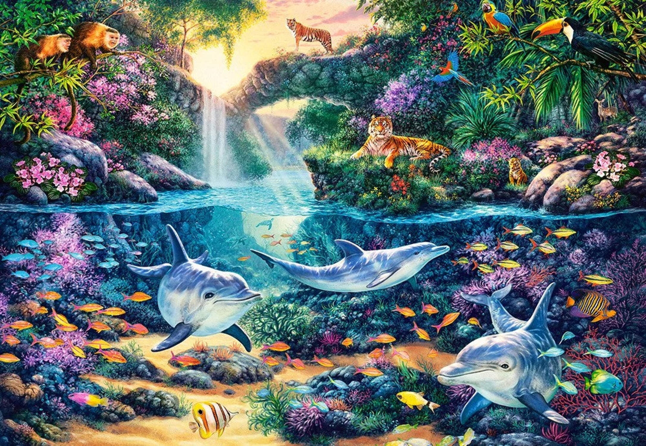 1500 Piece Jigsaw Puzzle, Jungle Paradise, Secret oasis, Underwater world, Exotic birds, Adult Puzzle, Castorland C-151875-2