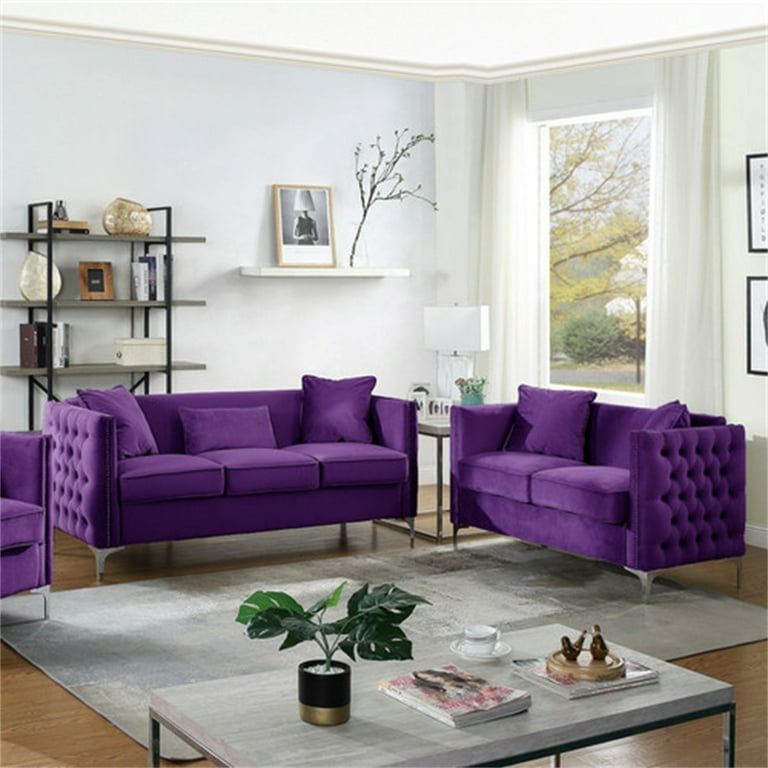 2 Piece Velvet Upholstered Sofa Sets, Loveseat and 3 Seat Couch