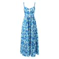 thumbnail image 3 of XIAONU Floral Print Spaghetti Strap Maxi Dress For Women Front Cutout Tiered Vacation Dress, 3 of 6