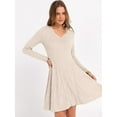 thumbnail image 3 of Women Long Sleeve Ribbed Knit Short Dresses  Fall Winter V Neck Casual Swing A Line Sweater Dress, 3 of 16