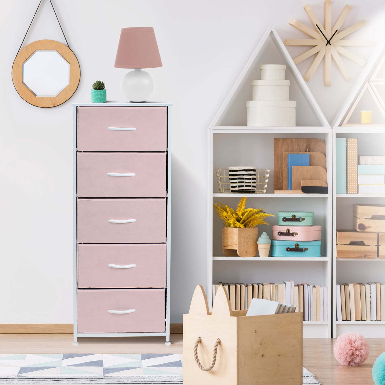 Sorbus Wood Handle 5 Drawers Closet Drawer Organizers, Pink