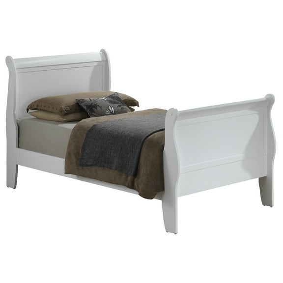 Twin Sleigh Bed - Classic White Wood Frame - Bedroom Furniture - 41"W x 87"L x 44"H