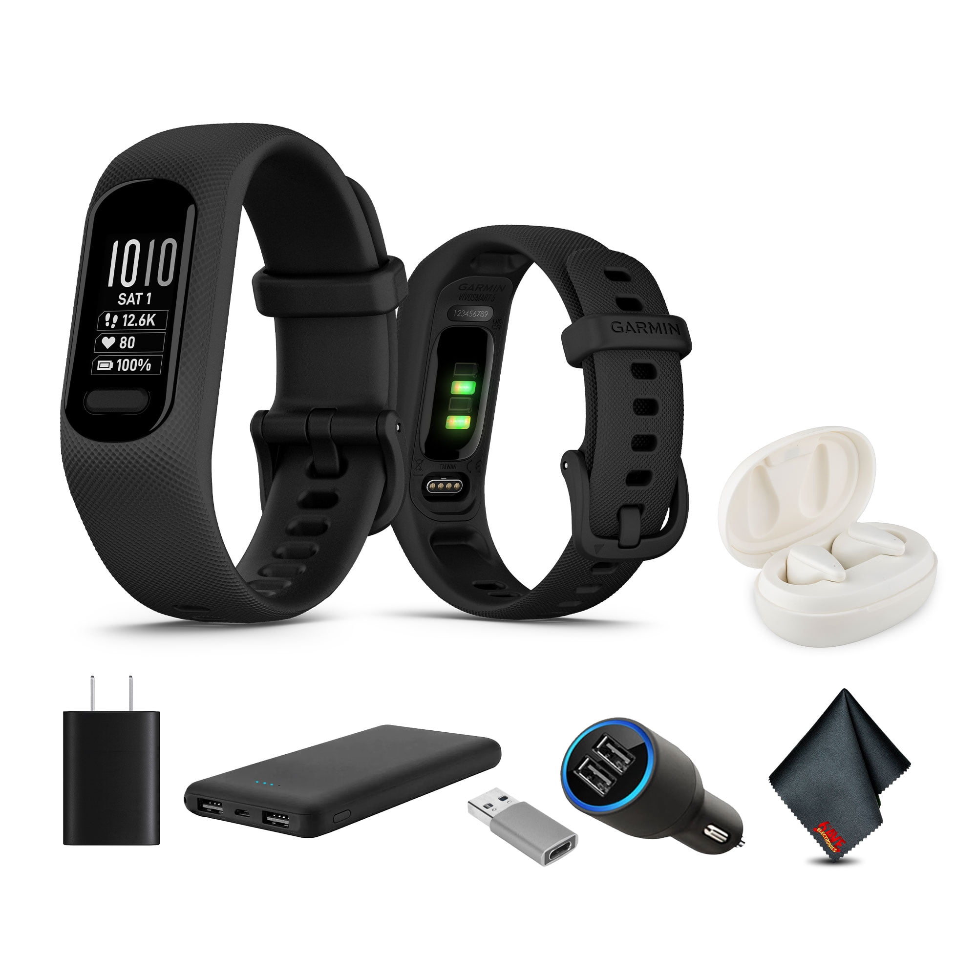 Garmin vívosmart 5, Fitness Tracker, Long-Lasting Battery, Simple Design, Black Large Bundle With USB Wall Charger + More