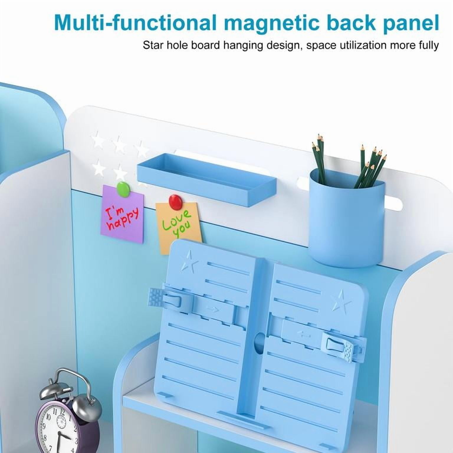 YNCE Kids Desk and Chair Set, Study Table with Golden Distance Design, Homeschooling Writing Desk with Desktop for Boys and Girls (Blue #1)