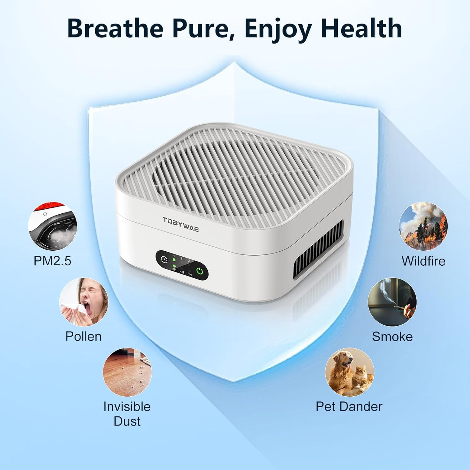 Purifier for Home Bedroom to 600 ft², True HEPA Filter for Pets Dust Dander Pollen Odor , Portable Car Purifier with Type-C Charging and Touch