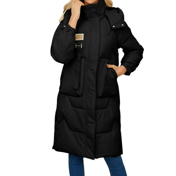 VNKIDY Women Parkas Autumn Winter Solid Color Long Coats Long Sleeve Full Length Zipper Standing Collar Jacket With Pockets For Cold Weather Fashionable Outerwear