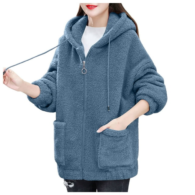 Manteau Grande Taille Mode Décontractée pour Femmes Automne Hiver Couleur Unie Cardigan à Capuche Fermeture Éclair Chaud Confortable
