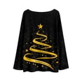 thumbnail image 3 of WTOBBY Women's Fashion Casual Christmas Print Round Neck Long Sleeve Knitted Sweater, Holiday Theme Cozy Pullover Top for Winter, Christmas Tree Snowflake Pattern Design,Black M, 3 of 4