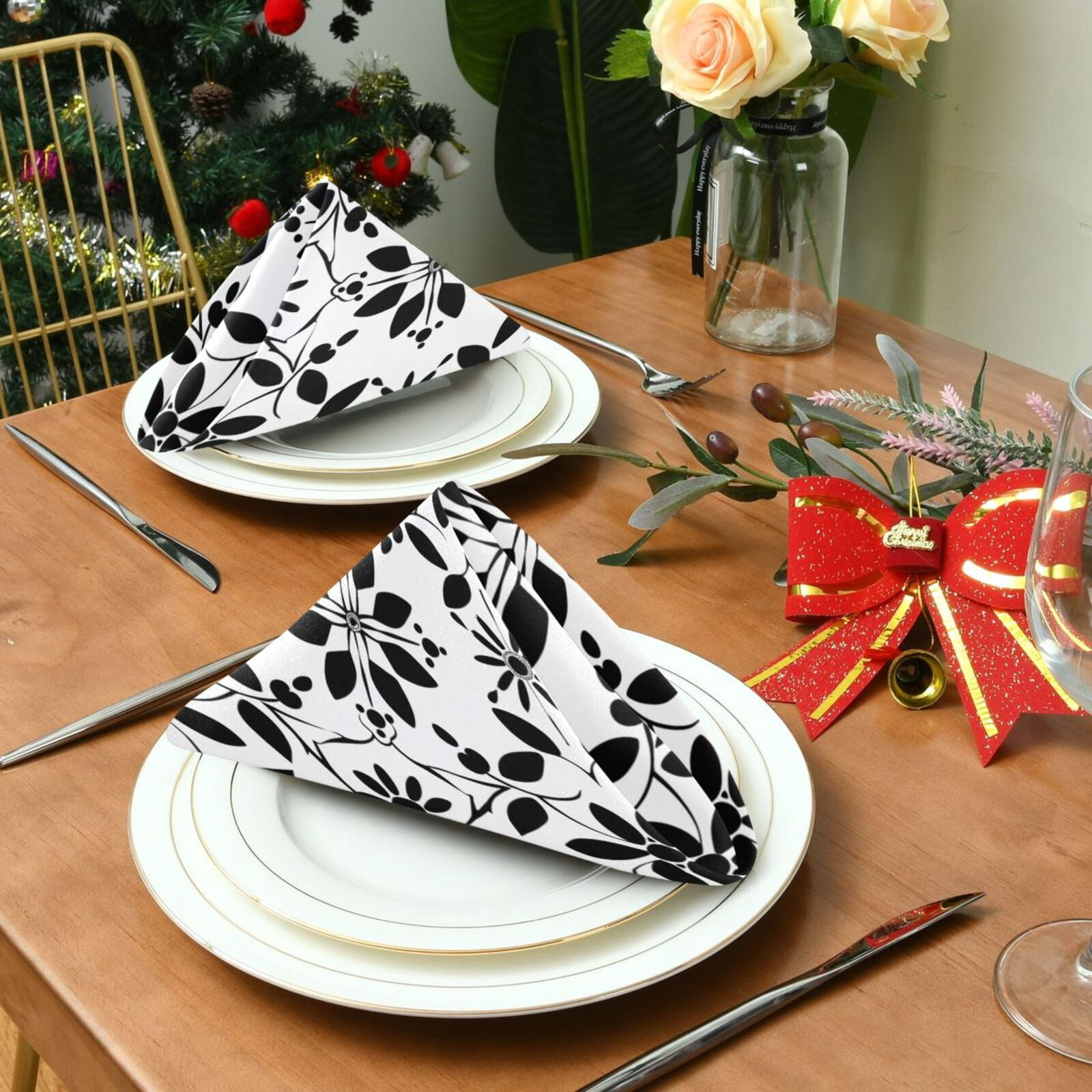 JSTEL Geometric Abstract Floral Cloth Napkins Set of 6, 20x20 Inch Washable and Reusable Napkin for Decoupage Dinner Party Everyday Use