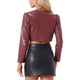 thumbnail image 3 of Chaquetas cortas de cuero PU Inspire Chic para mujer, chaqueta de manga larga de frente abierto, XL color rojo vino, 3 of 6