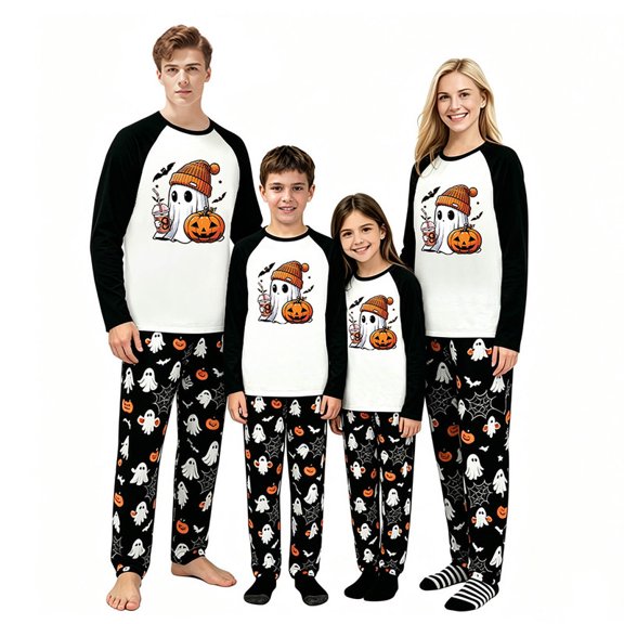 LuLiaMenton Cozy Matching Halloween Pajamas, Ghost Pumpkin Family PJ Set, 2-3T-Kid