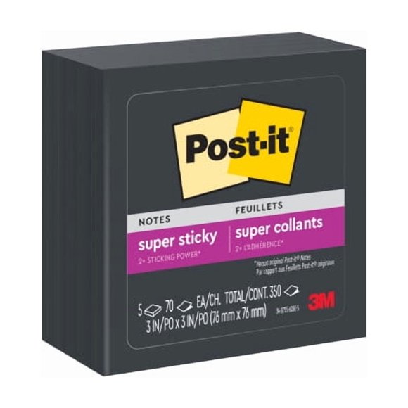 Post-it Super Sticky Notes, 3 in x 3 in (76 mm x 76 mm), Black