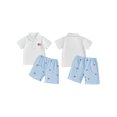 thumbnail image 2 of BemeyourBBs Toddler Baby Boy 4th of July Outfits Patriot Fourth of July Summer Independence Day Clothes Short Sleeve American Flag Embroidery Button Lapel Shirt Plaid Shorts Set, 2 of 9