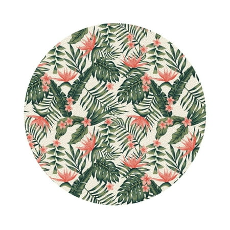 

Coaee Palm Trees and Tropical Print Leather Coasters Set of 6 Non-Slip Washable Cup Coasters for Home Office Bar Round Shape