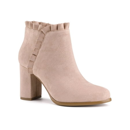

Unique Bargains Women s Pointed Toe Ruffle Block Heels Ankle Booties