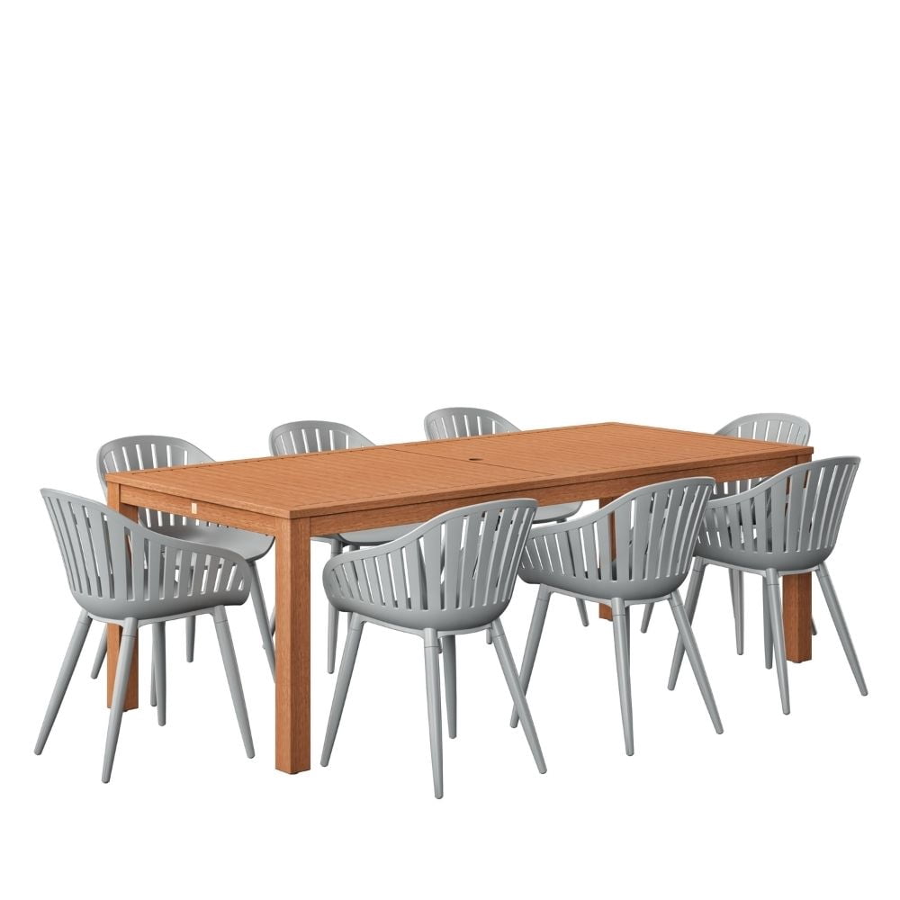 Amazonia Paraty 9-Piece Patio Dining Table Set, Eucalyptus Wood & Aluminum, Ideal for Outdoors and Indoors, Grey