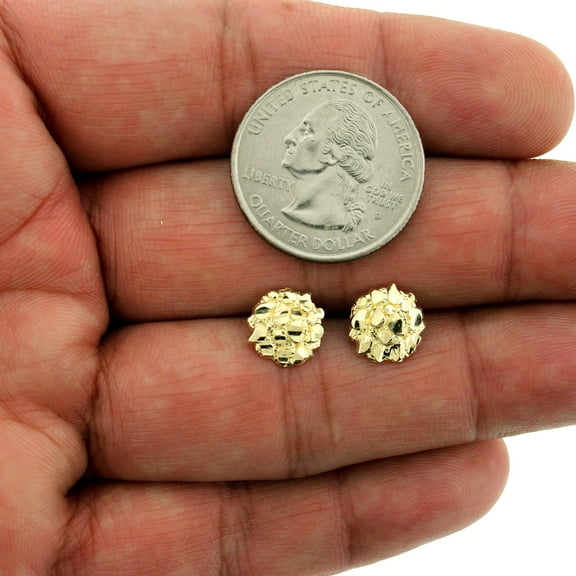 10K Yellow Gold 10MM Diamond Cut Small Round Nugget Stud Earrings