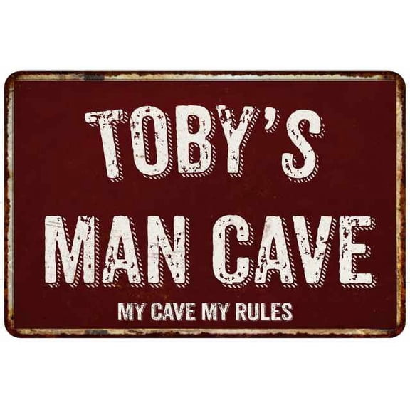 TOBY'S Man Cave Red Grunge Gift Sign Metal 12x18 Decor 208120003113