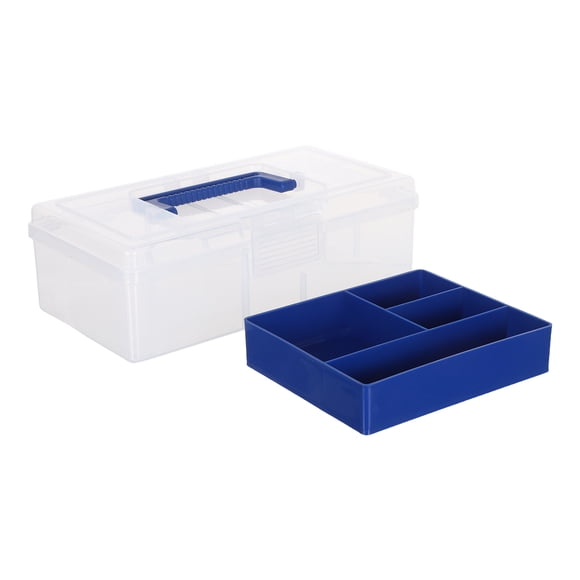 Raindrops Blue Transparent Plastic Sewing Box Organizer with Dividers for Embroidery and Craft Supplies