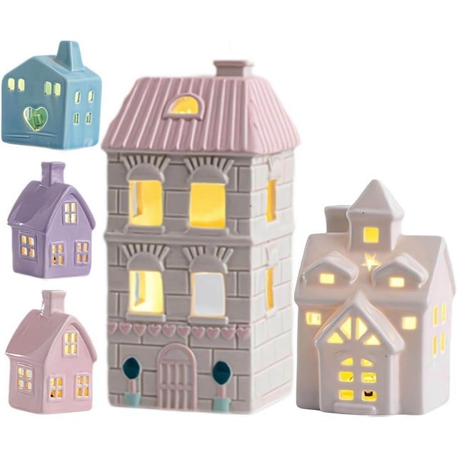 Ceramic Christmas Houses with LED Lights • Winter Village Set • Tabletop Decor