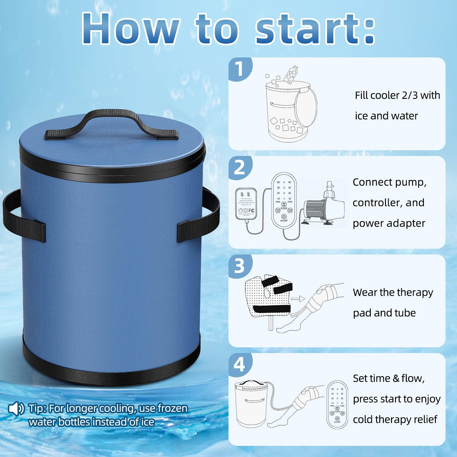 Cold Therapy Machine, Ice Machine for Knee After Surgery, cryotherapy Systerm with Pump, Adjustable Timer, Ideal for Knee Replacement Recovery, ACL,Swelling, Sprains, and Other Injuries (Blue)