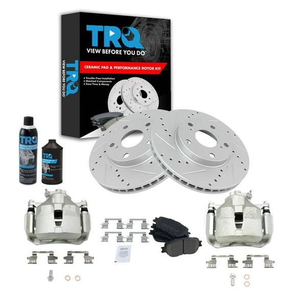 TRQ Front Ceramic Pad Performance Coated Rotor & Calipers Kit w/Chemicals BKA17596
