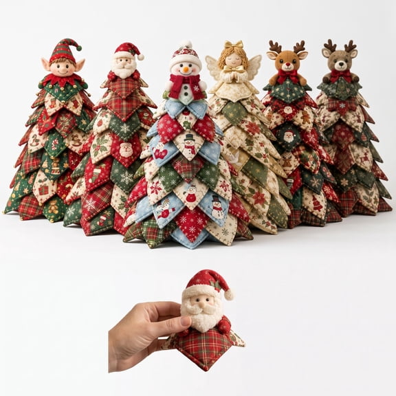 DIY Quilted Christmas Tree Kit, 3D Layered Fabric Patchwork Craft Kit for Beginners, Handmade Tabletop Holiday Decoration for Home & Office