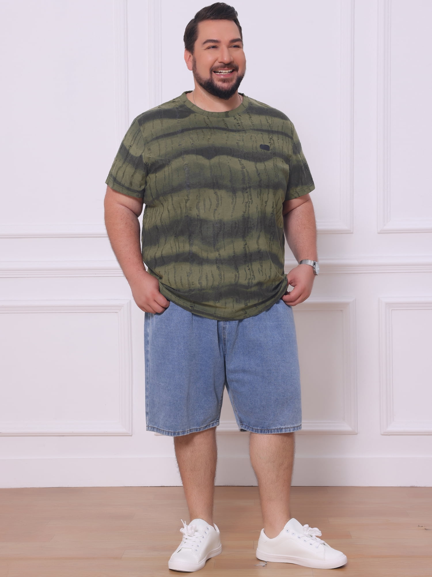 DARING DIVA Men's Big Tall Tie-Dye Crew Neck Short Sleeve T-Shirts 3XL Olive Green