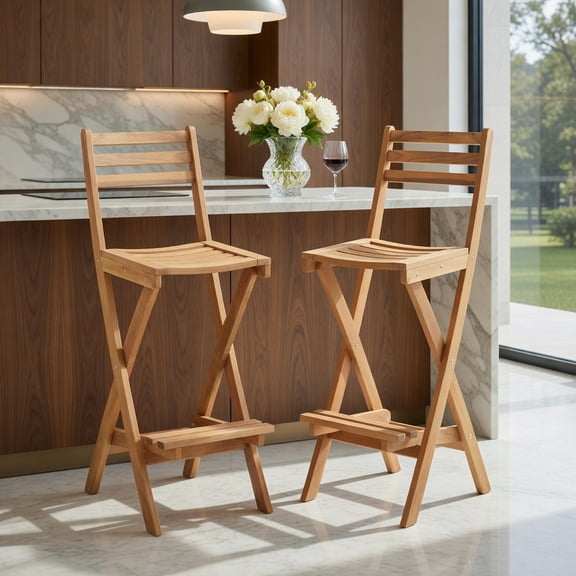 Resenkos Acacia Wood Bar Height Chairs, Outdoor Patio Chair with Backrest and Footrest for Backyard, Home, Natural