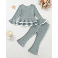 thumbnail image 2 of Yaoqi 3T Toddler Girl Outfit Set 4T Child Girls Clothes Ruffle Long Sleeves Bowknot Top Solid Color Flared Pants 2pcs Clothing Green, 2 of 7