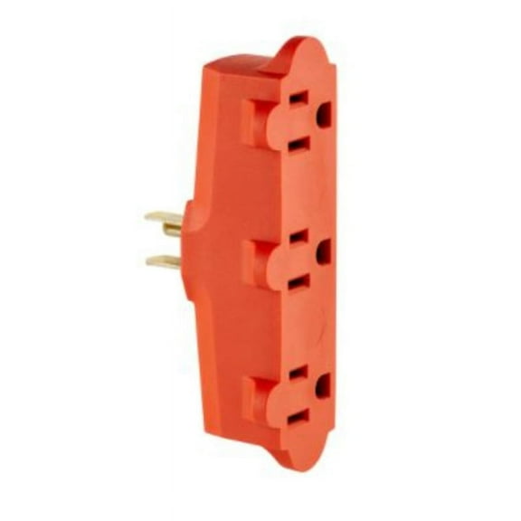 Leviton C40-00699-00R 15 Amp Heavy Duty Grounded Single-To-Triple Outlet Adapter, Orange