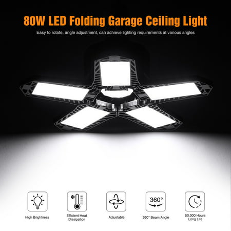 80w Led Garage Lights 8000 Lumens Super Bright Ceiling With 5 Adjustable Panels Easy Installation 6500k Deformable For Basement Work Barn Canada - Deformable Led Garage Ceiling Lights 8000 Lumens