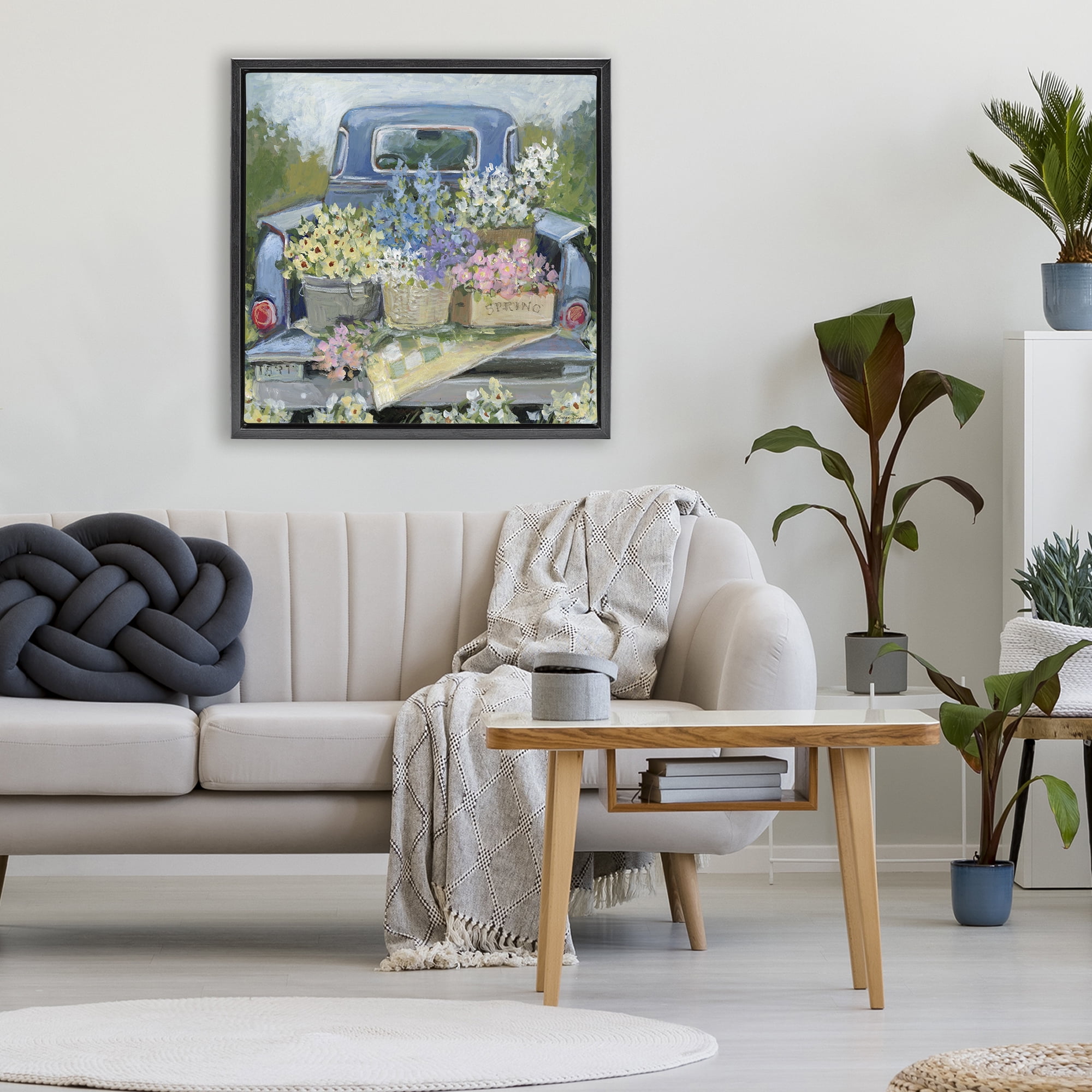 Stupell Industries Truck Bed with Flowers Black Framed Floater Canvas Wall Art, design by Susan Winget