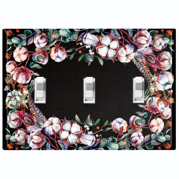 Metal Light Switch Plate Cover Circular Cotton Flower Feather Frame FLW025