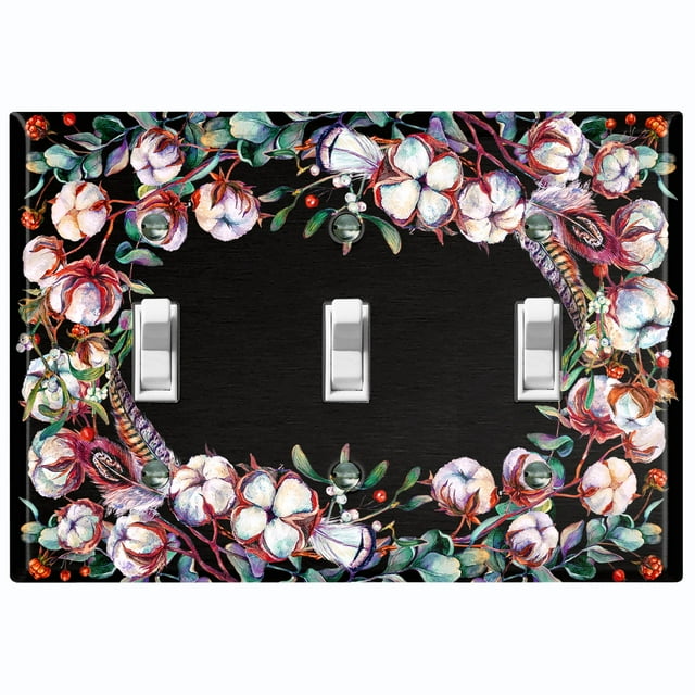 Metal Light Switch Plate Cover Circular Cotton Flower Feather Frame FLW025
