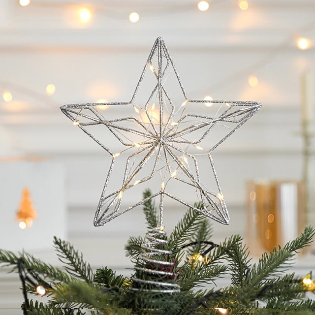 Fiudx Liquidación de ofertas flash Decoración navideña con forma de estrella, decoración navideña, estrella tridimensional, estrella de cinco puntas hueca, estrella para la parte superior del árbol